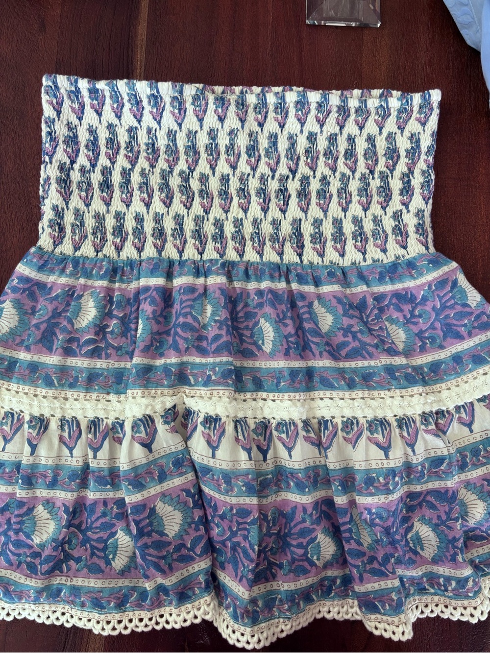 Floral Smocked Mini Skirt in Purple and Teal